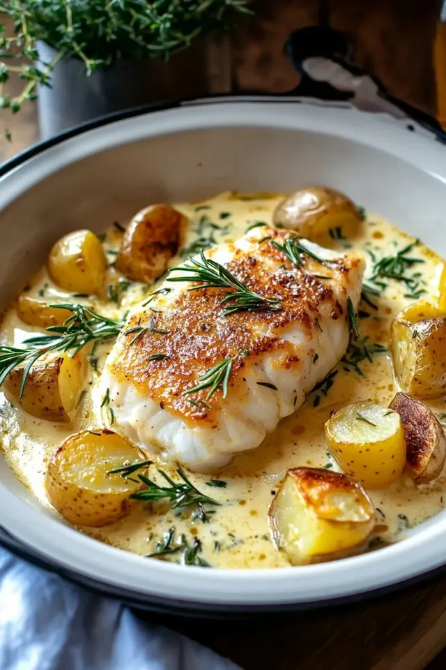 Cremiger Kabeljau mit Rosmarin-Kartoffeln: Schnelles Essen