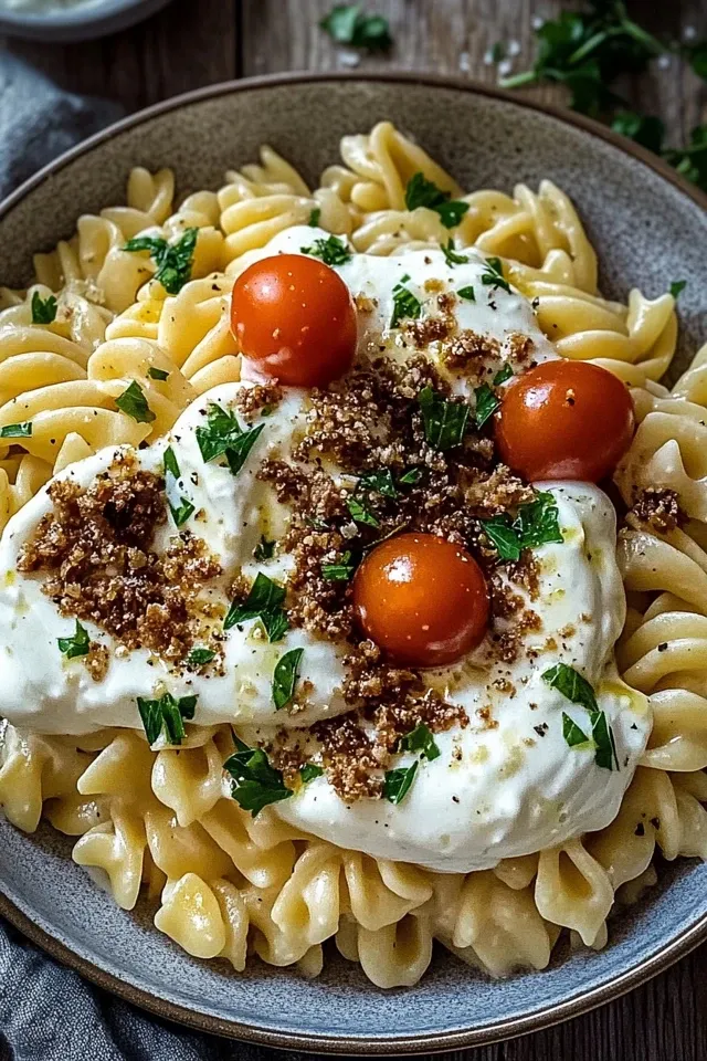 Türkische Pasta mit cremigem Knoblauchjoghurt