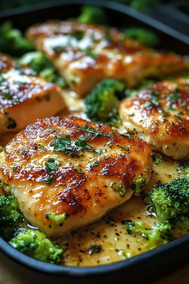 Saftige Brokkoli-Hähnchenfilets in cremiger Pfanne
