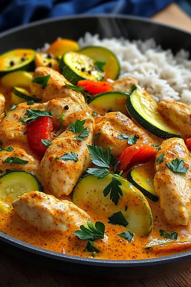 Cremiges Paprika-Zucchini-Hähnchen für ein schnelles Abendessen