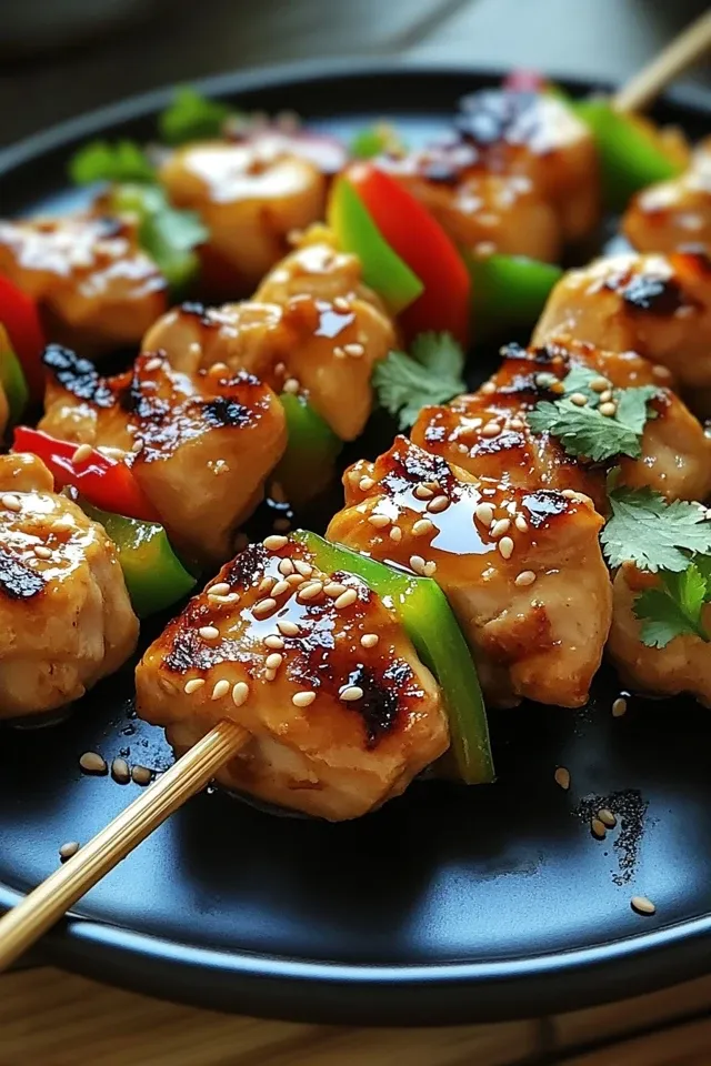 Einfache gegrillte asiatische Hähnchenspieße mit Honig-Knoblauchsauce