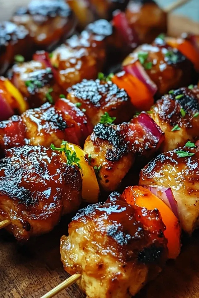 Gegrillte Honig-BBQ-Rinderhühnchen-Spieße