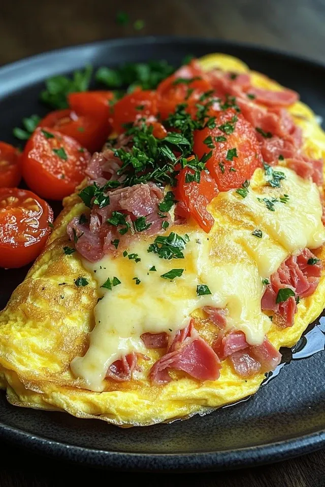 Köstliches Omelette mit Käse und Tomaten