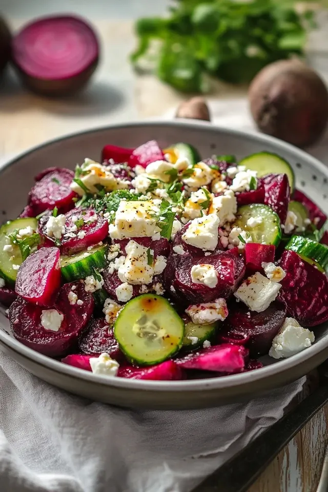 Erfrischender Rote Bete Salat mit Feta & Gurke