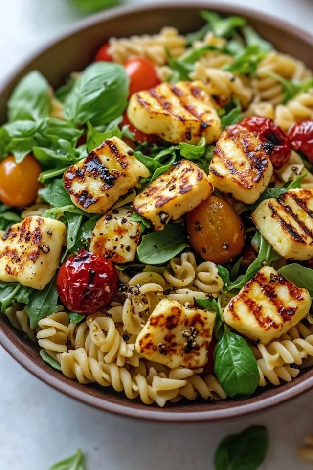 Bunter Pasta Salat mit Halloumi für einen frischen Genuss