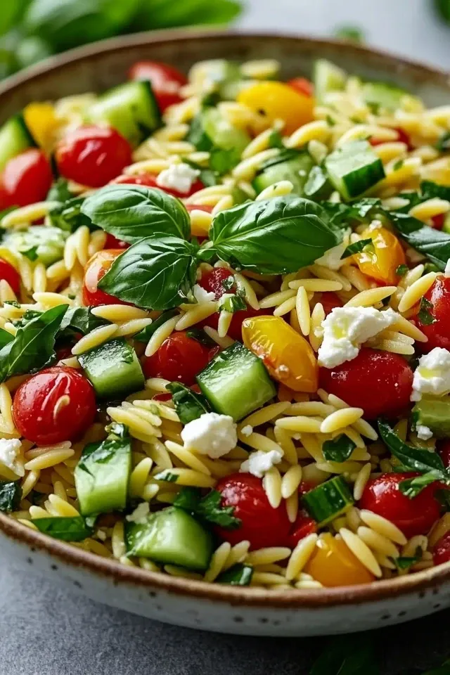 Frischer Orzo Salat mit Feta für jede Grillparty