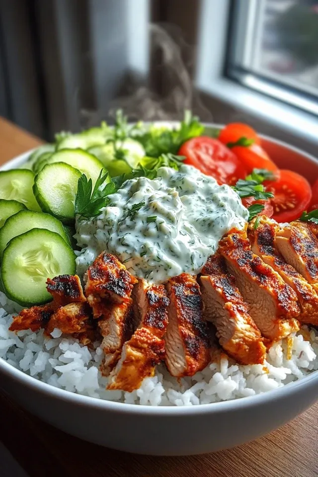 Döner Bowl Klassisch: Köstliches Hähnchen, Reis und Tzatziki