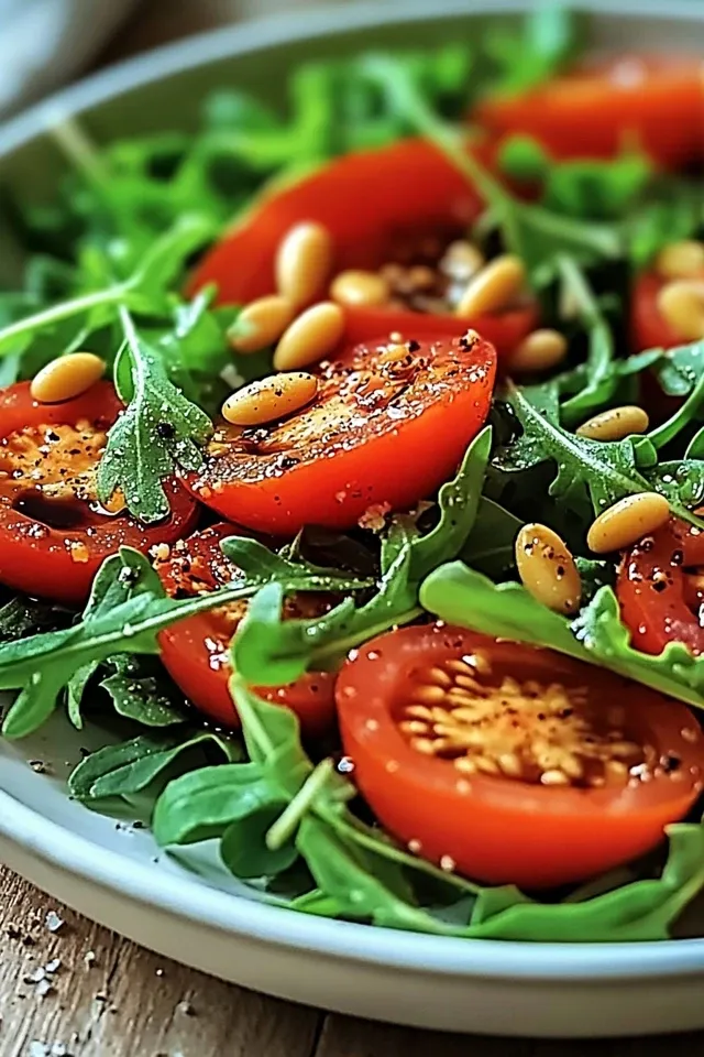 Frischer Tomaten-Rucola-Salat mit Pinienkernen