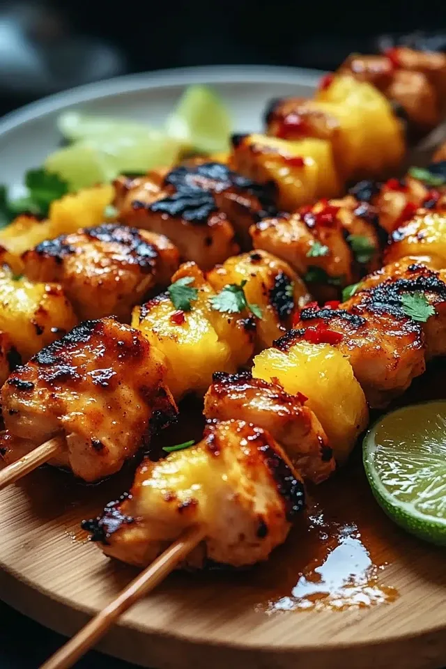 Gegrillte Hähnchen-Ananas-Spieße mit Honig-Chili-Glasur