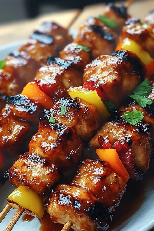 Gegrillte Honig-BBQ-Hühnchen-Spieße mit besonderen Aromen