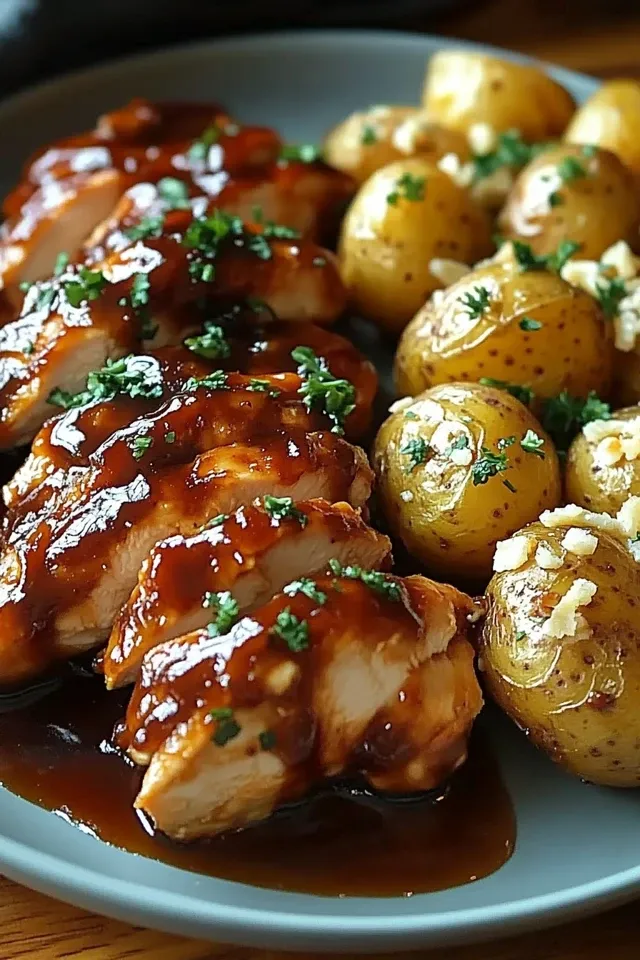 Honig BBQ Hähnchen mit Knoblauch Parmesan Kartoffeln