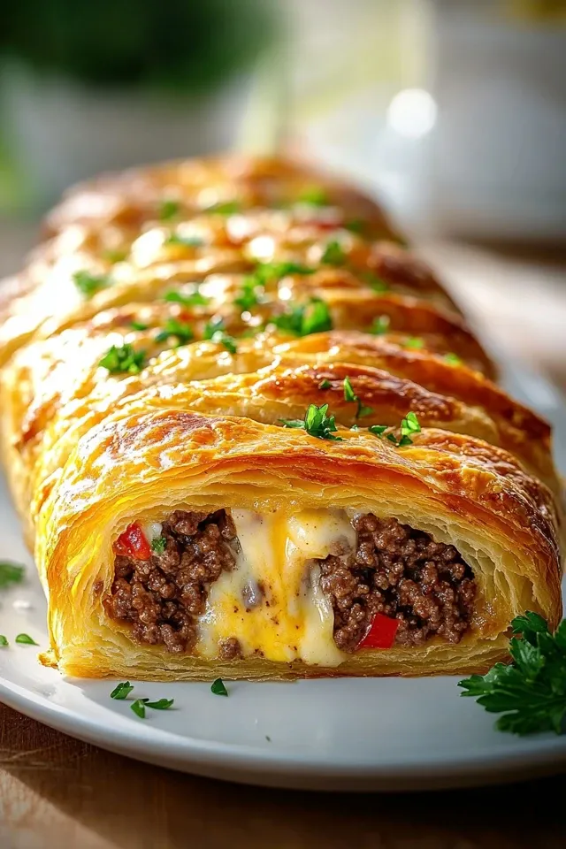 Knusprige Hackfleisch-Käse-Blätterteig Rolle selbst machen