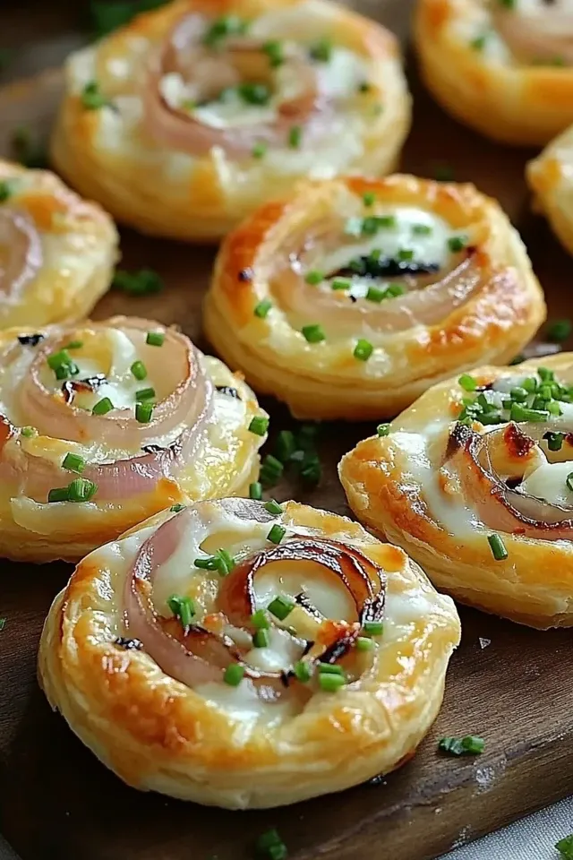 Köstliche Flammkuchen Schnecken aus Blätterteig für Partys
