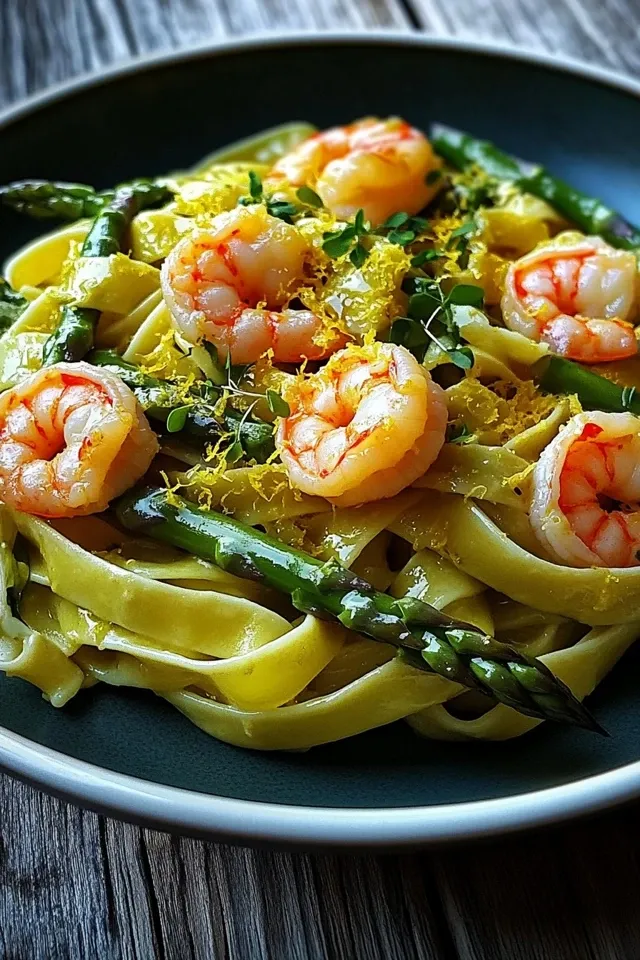Köstliche Tagliatelle mit Spargel und Garnelen