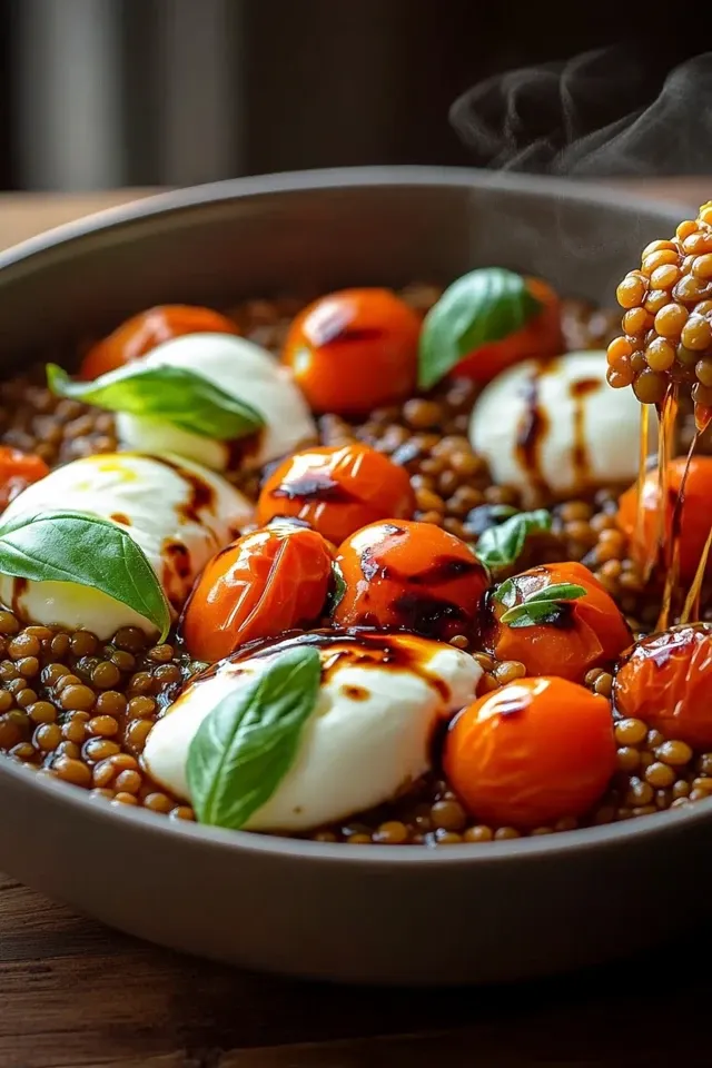 Linsen-Pfanne mit Tomaten und Mozzarella für jede Gelegenheit