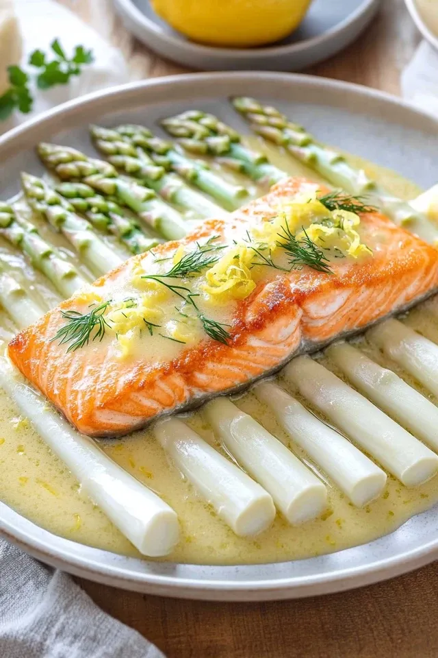 Weißer Spargel mit Lachs in Zitronensoße – Ein Fest der Aromen